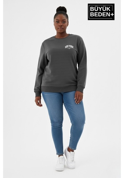 Süperlife Kadın Büyük Beden New York Baskılı Bisilet Yaka İnce Sweatshirt Spr26bswk956-5 Füme Süperlife Kadın Büyük Beden New York Baskılı Bisilet Yaka İnce Sweatshirt Spr26bswk956-5 Füme