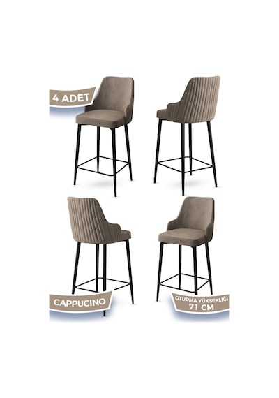 Canisa Enox Serisi, 4 Adet Cappucino Sandalye Mutfak Bar Sandalyesi, Babyface Kumaş, Siyah Metal Ayak , Sandalye Cappucino Ayaklar Siyah