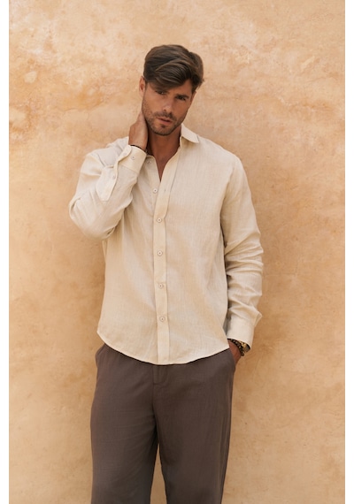 Mai Collection Mai Studios Co. Agnola Oversize Erkek Taş Keten Gömlek Taş