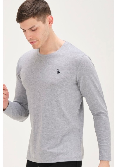 T8588 Dewberry Bisiklet Yaka Uzun Kol T-shırt-gri Gri