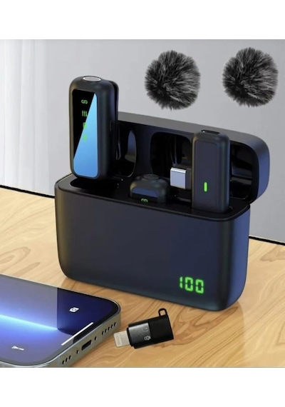 Sx6 Iphone Ve Type-c Uyumlu Kablosuz Yaka Mikrofonu Göstergeli Led Şarj Kutulu Gürültü Azaltma Standart