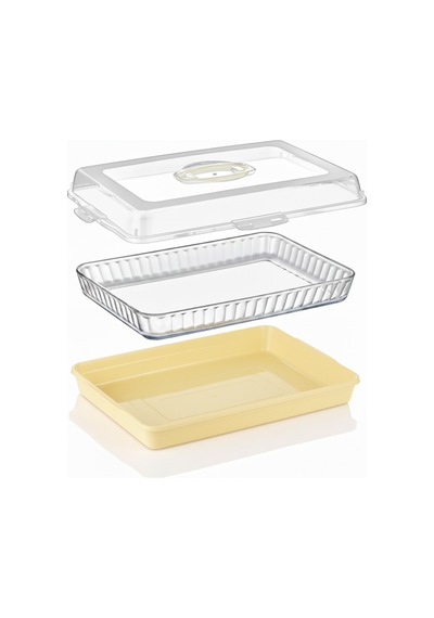 Dikdörtgen Börek Taşıma Kabı Kilitli Kapaklı 45x30x10 Cm Sarı