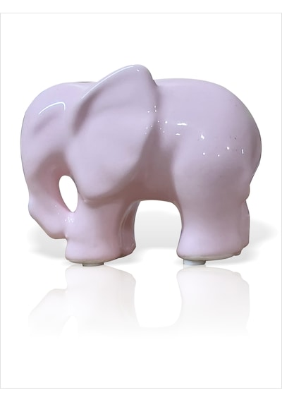 Parlak Yüzeyli Kauçuk Pabuçlu 12 Cm Seramik Pembe Fil Tv Yanı Sehpa Etajer Ünite Üstü Aksesuar Biblo 10x12cm