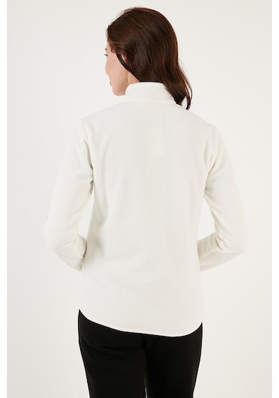 Lela Slim Fit Anti-Pilling Tüylenme Yapmayan Fermuarlı Cepli  Hırka Bayan Polar 5907002 Ekru