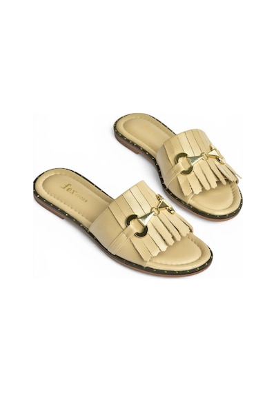 Fox Shoes Y291873003 Bej Hakiki Deri Kadın Terlik