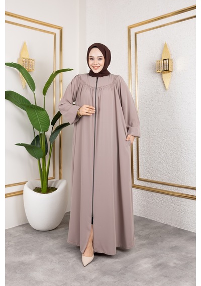 Nevayla Moda Ön Ve Arka Robalı Ferace - Bej / F0142 Bej