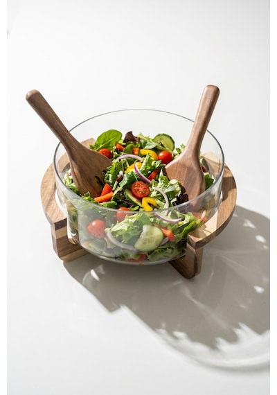 Bosco Akasya Salata Servis Kasesi & Çatal Kaşık - 4000 Ml Şeffaf
