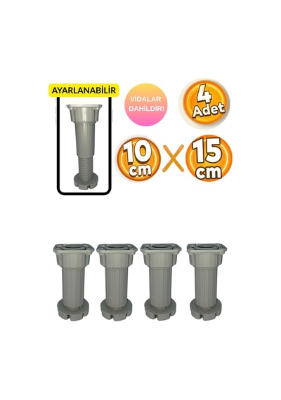 10-15cm Ayarlı Mobilya Ayağı Baza, Mutfak Banyo Dolabı, Koltuk/kanepe Yüksek Ayak Gri Diğer