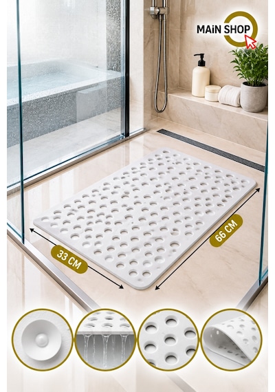 Vantuzlu Banyo Ve Duşakabin Kaydırmaz Paspas, Küvet İçi Mat 33x66 Cm M-141 Beyaz