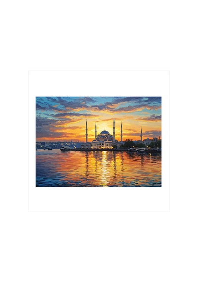 İstanbul Boğazında Gün Batımı Desenli Ahşap Tablo
