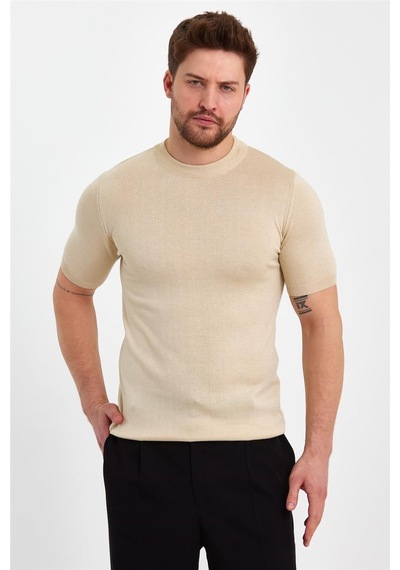 Cool Tarz Taş Erkek Yarım Balıkçı Düz Triko T-shirt-trz19129r08s Taş Taş
