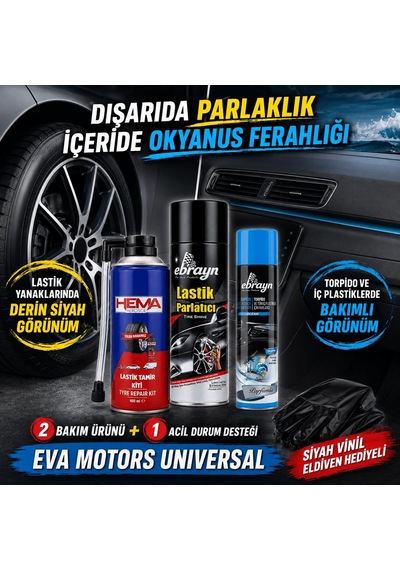 Eva Motors Universal 3 Lü Araç Bakım Ve Acil Durum Seti Siyah Vinil Eldiven li