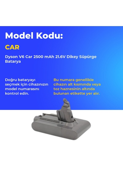 Dyson V6 Car 2500 Mah 21.6v Dikey Süpürge Batarya