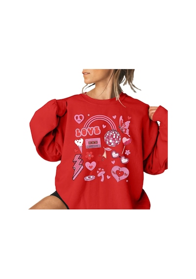 Magors Stıl-x Sevgililer Gününe Özel Love Baskılı, Bisiklet Yaka, Pamuklu, Oversıze Sweatshırt Kırmızı Magors Stıl-x Sevgililer Gününe Özel Love Baskılı, Bisiklet Yaka, Pamuklu, Oversıze Sweatshırt Kırmızı