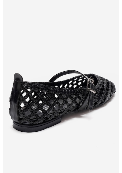 Luvishoes Doux Siyah Örgü Dokulu Bant Detaylı Kadın Babet Ayakkabı Siyah
