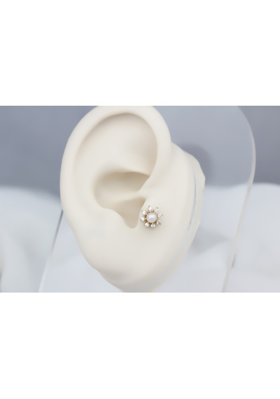 Glorria Altın İnci Tragus Piercing Çok Renkli