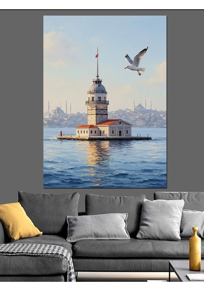 Ahşap Tablo İstanbul Kız Kulesi Ve Martılar