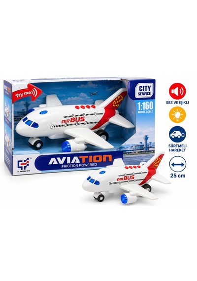 25 Cm Sesli Ve Işıklı Airbus Yolcu Uçağı Sürtmelı Hareketli Kırmızı