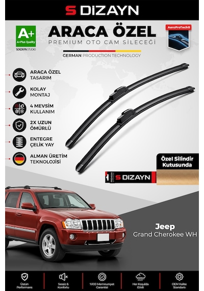 S-dizayn Jeep Grand Cherokee Wh Ön Cam Silecek Seti 2005-2010 Premium Araca Özel 55-53 Cm A+ Kalite