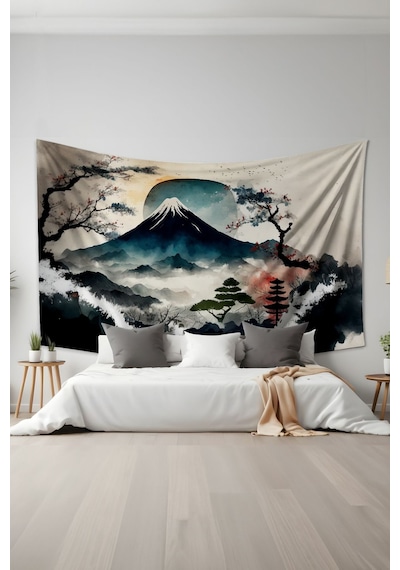 Doğanın Sükuneti Desenli Duvar Halısı Duvar Örtüsü Tapestry Süet Dokulu Kumaş
