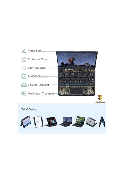 Apple Uyumlu iPad, Pro 11 4. Nesil 3. Nesil Kılıf Kablosuz Dönebilen Klavyeli Kılıf Keyboard Kılıf