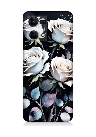 Oppo Reno 7 Uyumlu Beyaz Güller Sessizliği Desenli Silikon Kılıf Çok Renkli