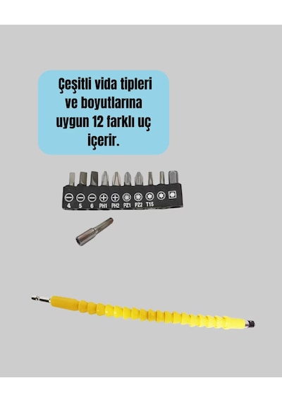 12 Li Akrobat Bits Vidalama Seti Esnek Uç Çok Yönlü Kullanım Yeni Nesil 41870306