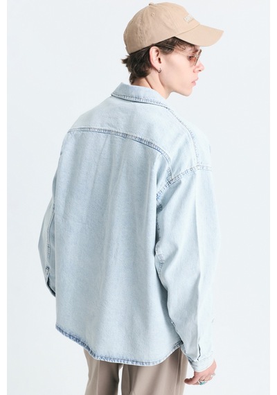 Vamos Oversize Denim Gömlek Açık Mavi
