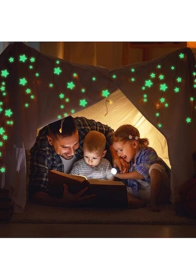Mucit Home 50 Yıldız 1 Ay Fosforlu Duvar Süsü Renkli Yıldızlı Gece Parlayan Fosfor