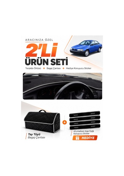 Toyota Carina E T190 Aırbaglı 1992-1997 Uyumlu Torpido Örtüsü + Tay Tüyü Çanta Seti - Siyah Gri