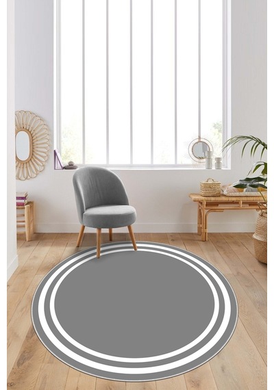 West Home Dijital Baskı Yıkanabilir Kaymaz Taban Leke Tutmaz Yuvarlak Mutfak Halısı Ve Salon Halısı Wh 496 Grey Yuvarlak