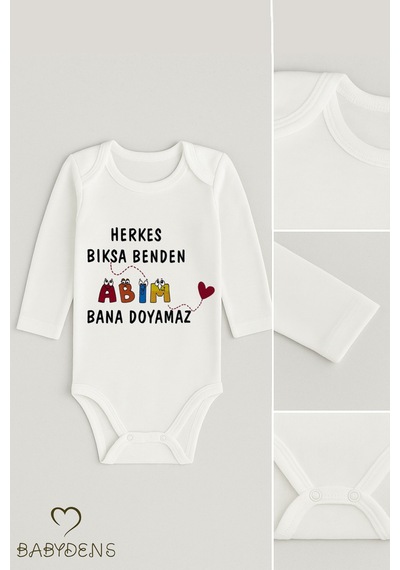 Babyden's Abim Bana Doyamaz Yazılı Uzun Kollu Bebek Body %100 Pamuk, Çıtçıtlı Zıbın 0-24 Ay Arası Unisex Beyaz