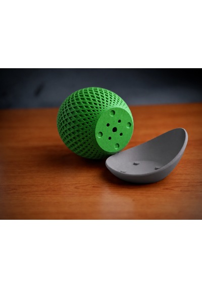 3d Baskı Küre Saksı - Kafes Dokulu İki Parçalı Dekoratif Saksı - Yeşil-gri