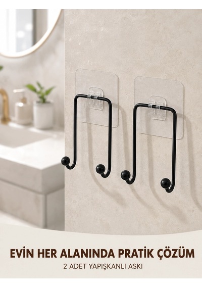 2'li Yapışkanlı Duvar Askısı Mutfak Banyo Ve Ev İçin Askılık Antrasit Melanj