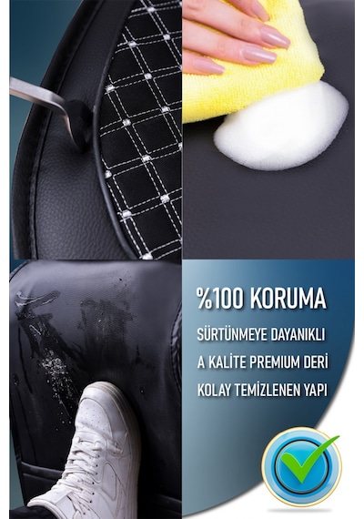 Opel Corsa F Lüx Deri Oto Koltuk Kılıfı Ön Arka Takım Safir Serisi Siyah Beyaz