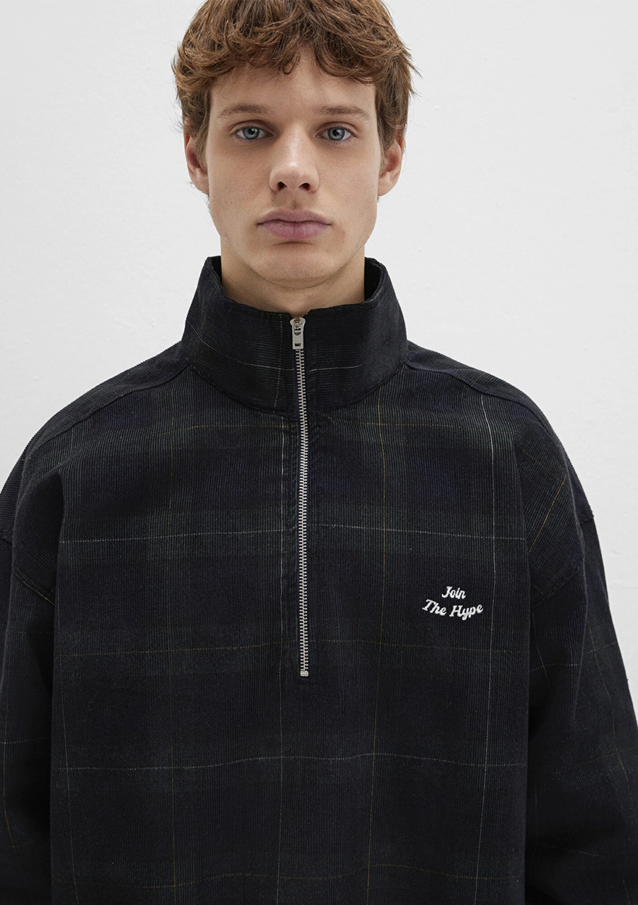Mavi - Yarı Fermuarlı Kareli Siyah Sweatshirt 0211777-91298 Siyah