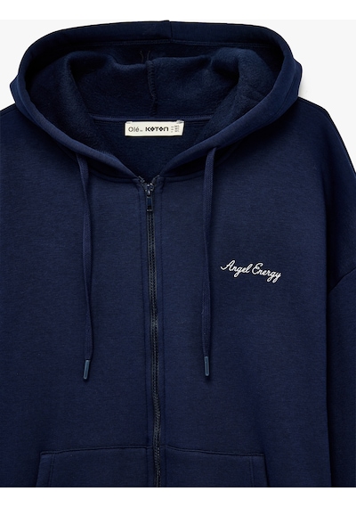 Koton Rahat Kalıp Kapüşonlu Arkası Baskılı Kanguru Cepli Fermuarlı Sweatshirt Lacivert 6sal10567ık Lacivert