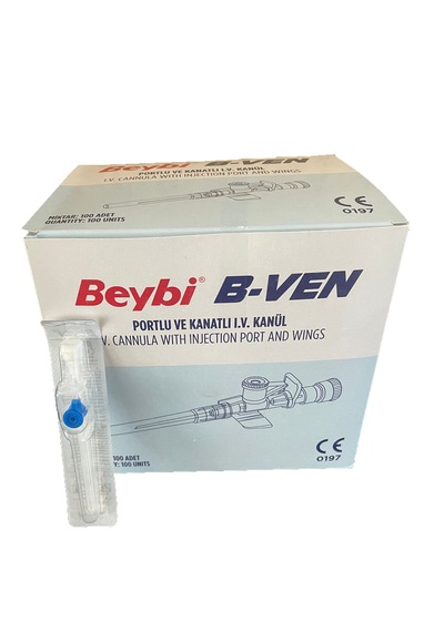 Beybi Kanatlı Ve Portlu Mavi Kanül 22g-25mm 100 Adet