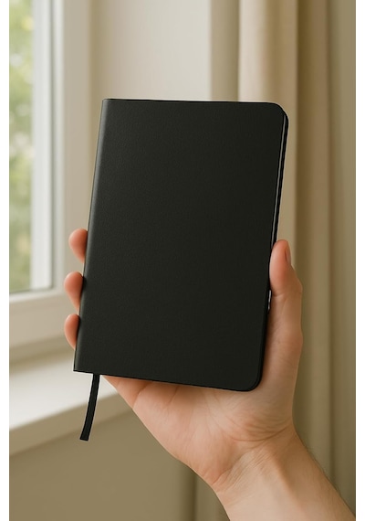 Defter, Çizgisiz Not Defteri, Siyah Termo Deri Kapaklı Çizgisiz Not Defter, 128 Yaprak A5 Planl