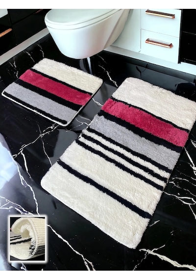 Mora Fuşya 2li Banyo Paspası 60x100 50x60 Cm Fuşya