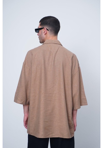 Kahverengi Basic Yarım Kollu 1b Ch Oversize Gömlek Kahverengi