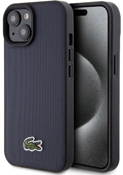 Apple Uyumlu iPhone 15 Kılıf Lacoste Lisanslı Pu Pike Desenli İkonik Timsah Dokuma Logolu Kapak
