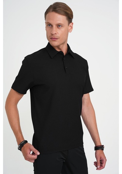 Efor Slim Fit Polo Yaka Modal Fitilli Kısa Kol Siyah Tişört Ts 904 Siyah