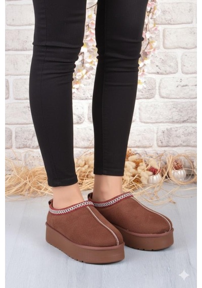 Fort 1191 İçi Kürklü Kalın Taban Önü Kapalı Kışlık Kadın Terlik Taba