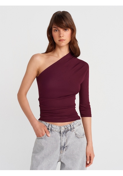 Dilvin 31842 Pile Detaylı Asimetrik Top-bordo Bordo