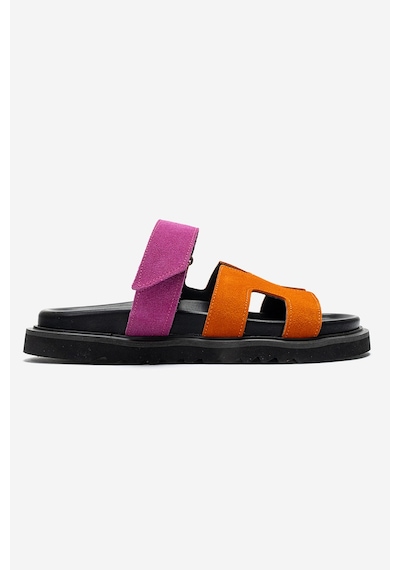 Luvishoes Luvi Shoes Morte Fuşya-turuncu Süet Hakiki Deri Kadın Terlik Fuşya - Turuncu