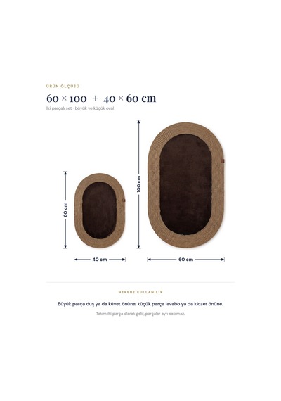 Banyo Paspası Takımı 60x100+40x60 Cm Düz Acı Kahve & Camel