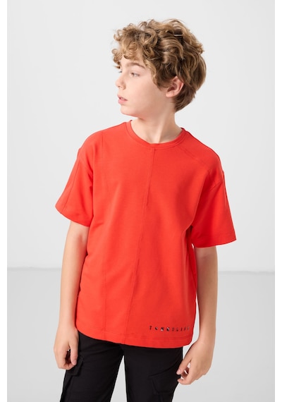Tommylife Fiesta Pamuklu Yumuşak Dokulu Oversize Basic Erkek Çocuk T-shirt - 11297 Kırmızı