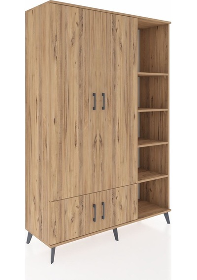 Hyperion Dolap 6 Raflı 4 Kapaklı Tek Askılı 132x44x195 Çam-çam/çam Atlas Çam/atlas Çam