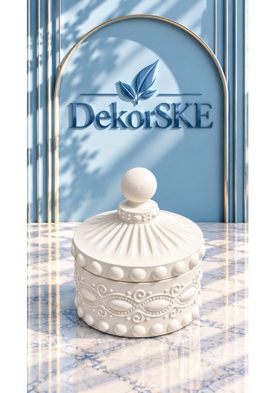 Dekorske - Taş Tozu Kapaklı Dekoratif Kutu - 8x8 Cm - İşlemeli - Çok Amaçlı Takı Ve Aksesuar Kutusu Dekoratif Objeler